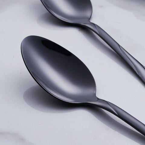 Seeshine black silverware set with mirror finish elevates any table setting.