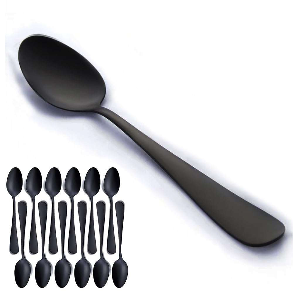 Seeshine matte-black dessert spoon, 6.8 inches, durable rust-proof everyday use.