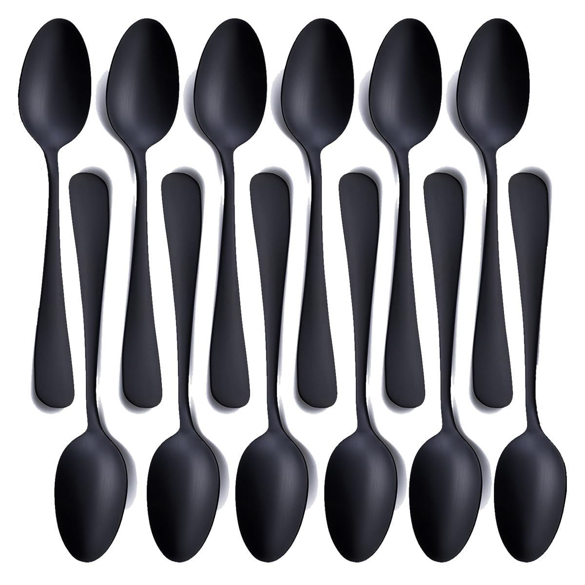 Seeshine stainless steel black teaspoon with satin finish, comfortable grip for coffee or dessert.
