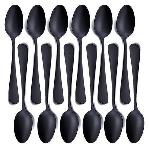 Seeshine stainless steel black teaspoon with satin finish, comfortable grip for coffee or dessert.