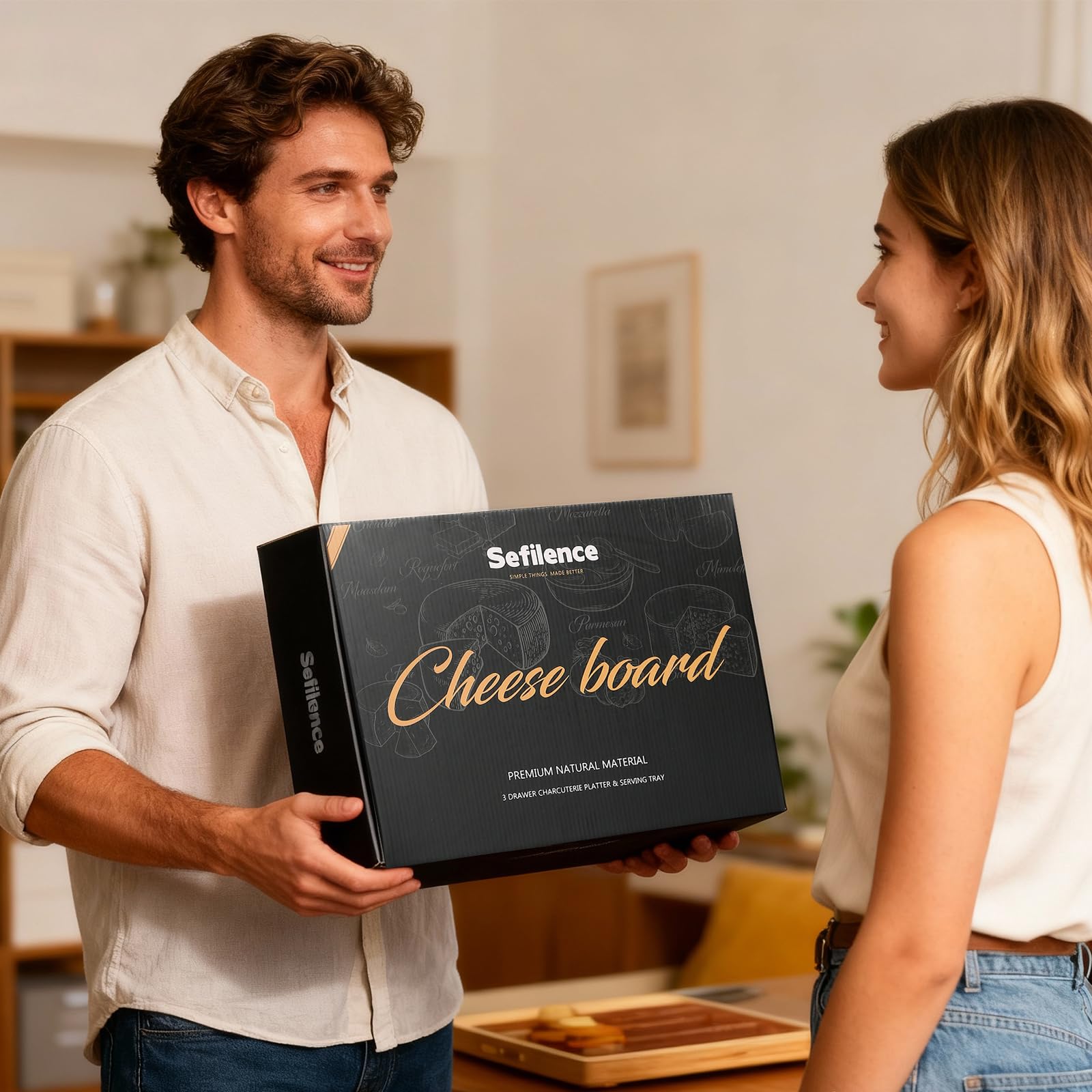 SEFILENCE bamboo cheese board with locking lid preserves freshness during transport