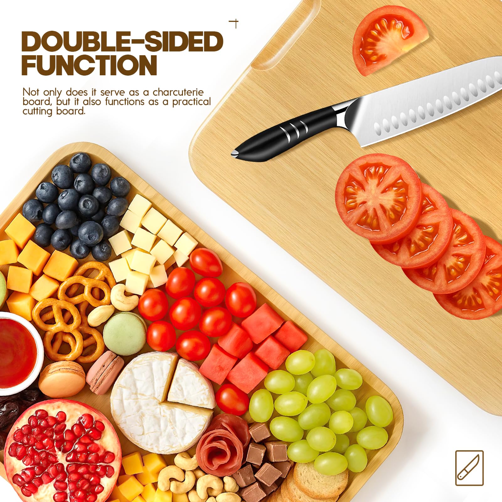 SEFILENCE bamboo cutting surface 14x11 provides ample prep space.