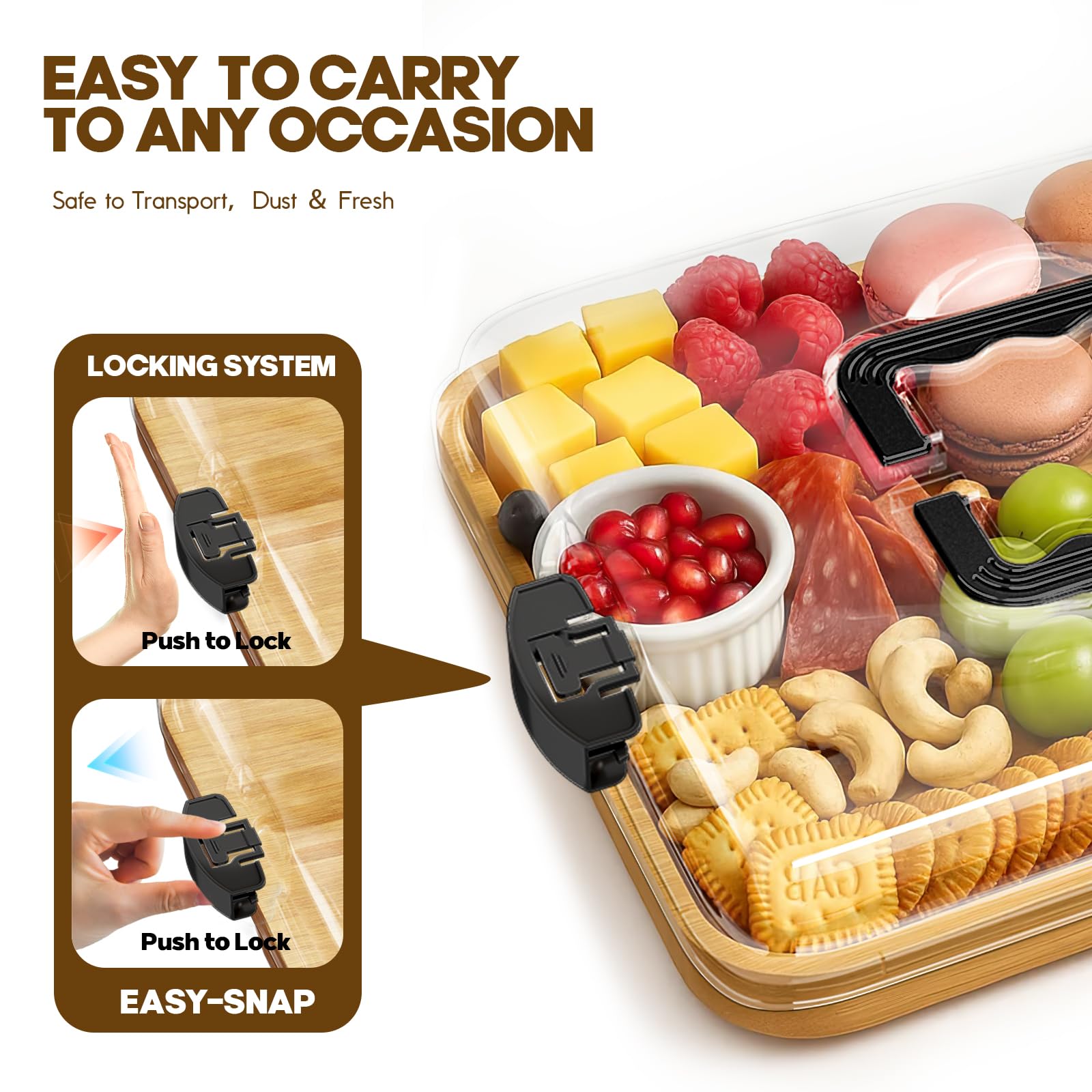 SEFILENCE 6-compartment board keeps cheeses, meats, and fruits neatly separated.