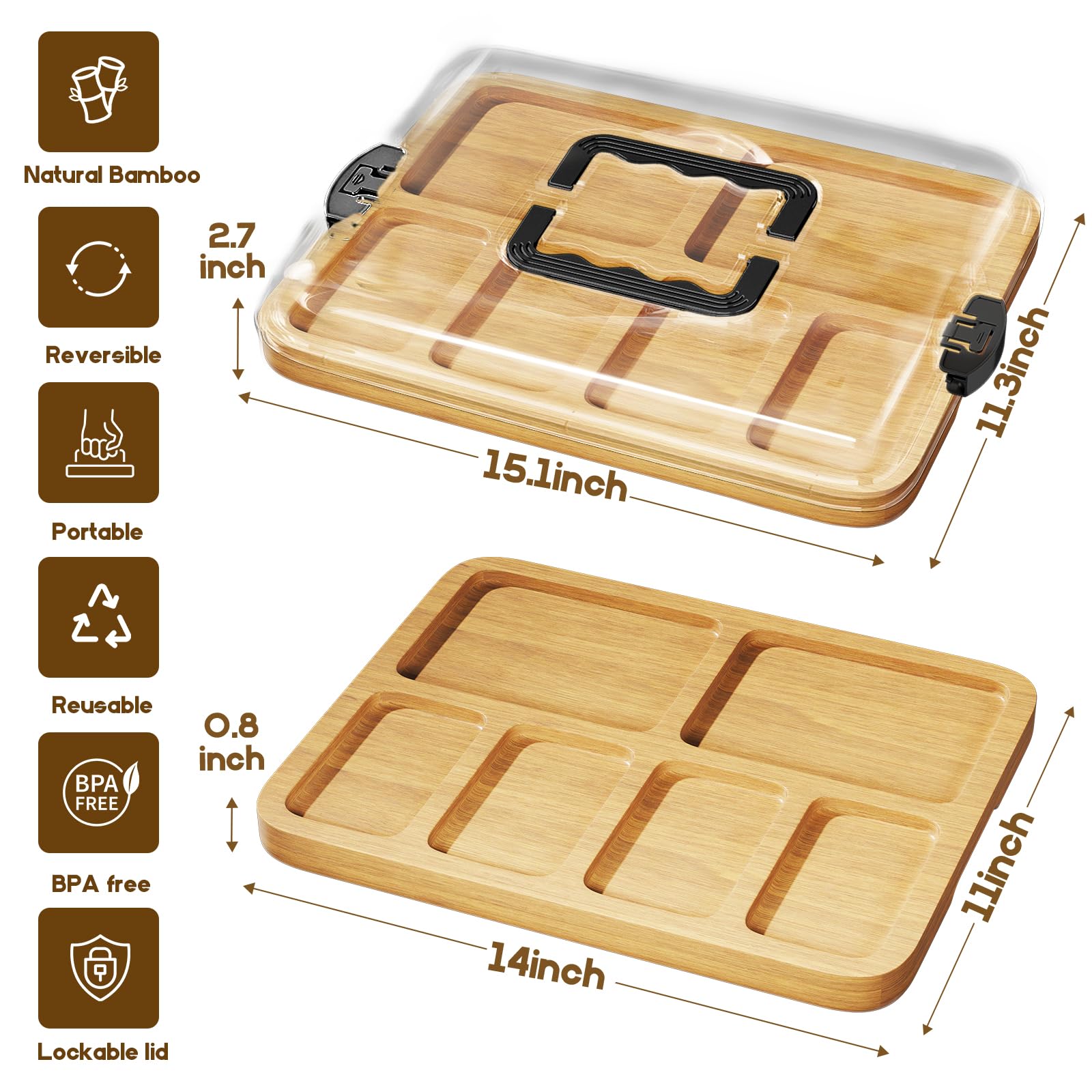 SEFILENCE charcuterie board with handle ready for portable party serving.