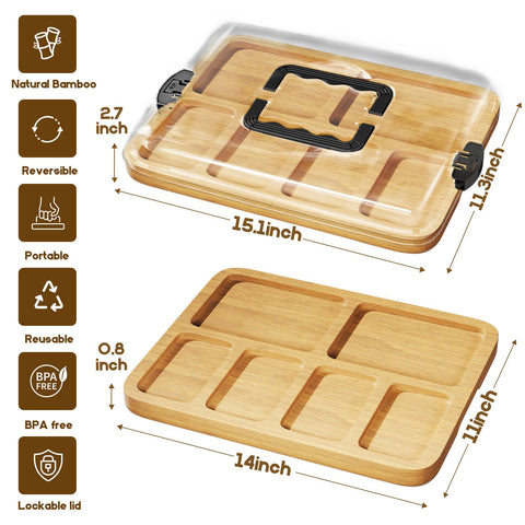 SEFILENCE charcuterie board with handle ready for portable party serving.