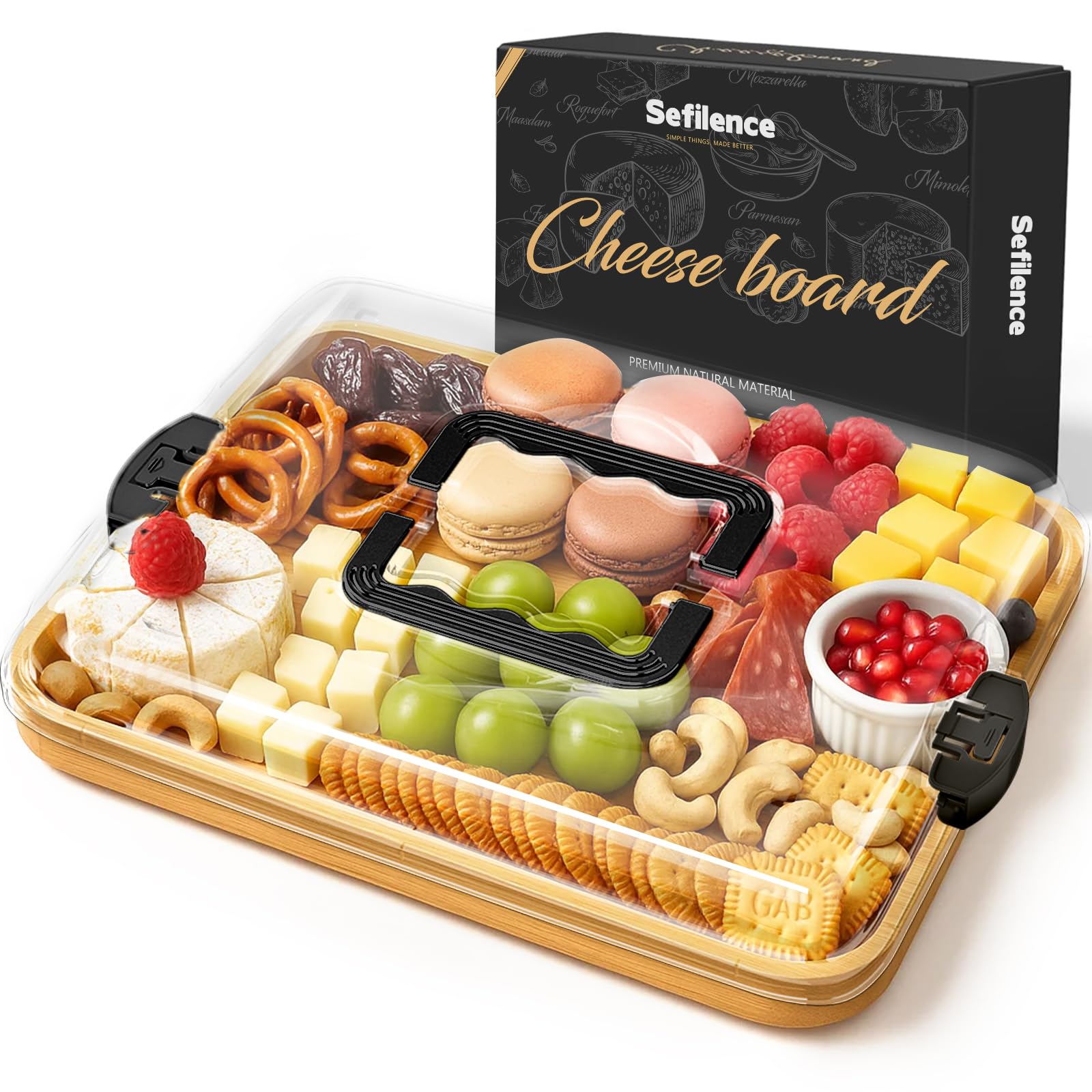 SEFILENCE charcuterie board with lid closed for secure, fresh presentation.
