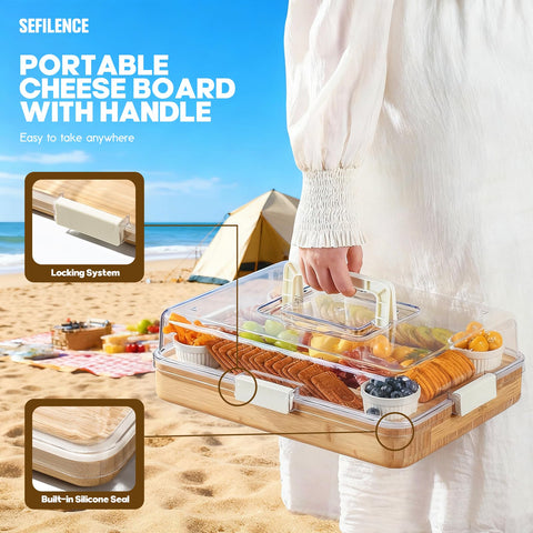 SEFILENCE charcuterie board portable handle makes carrying easy