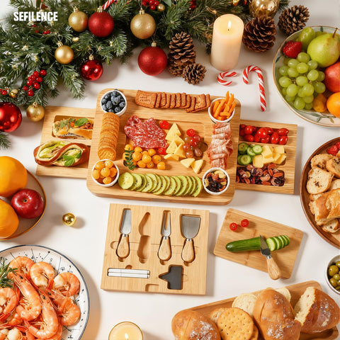 SEFILENCE charcuterie tray with multiple compartments separates meats, cheeses and fruit