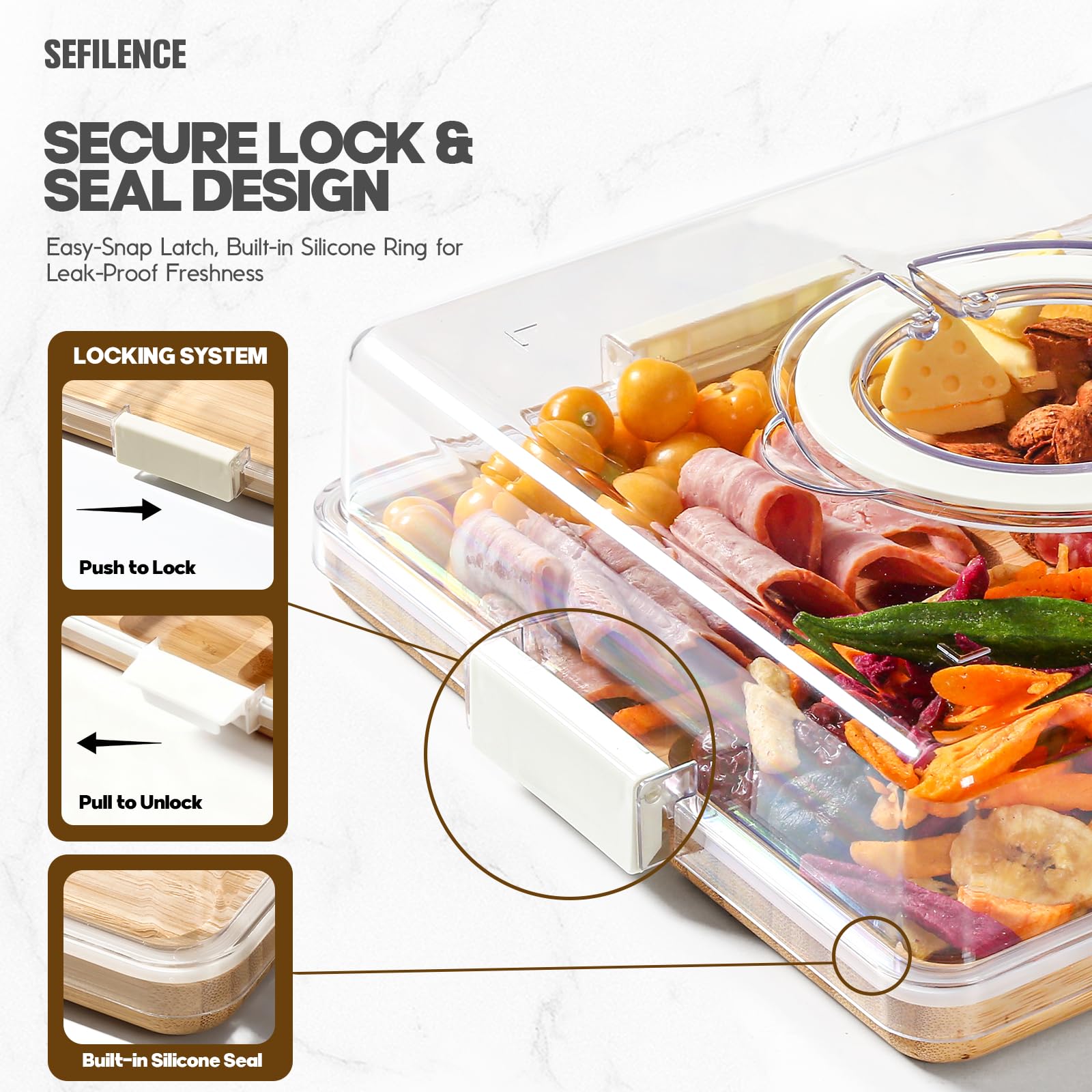 SEFILENCE six-compartment tray keeps meats and cheeses neatly organized at gatherings.