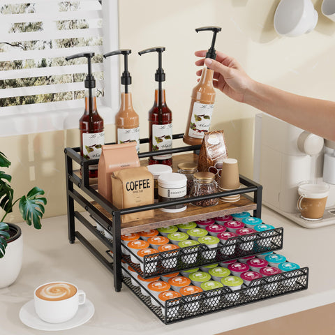 Segtenant 4-tier coffee organizer with drawers ideal for K-Cups and syrups