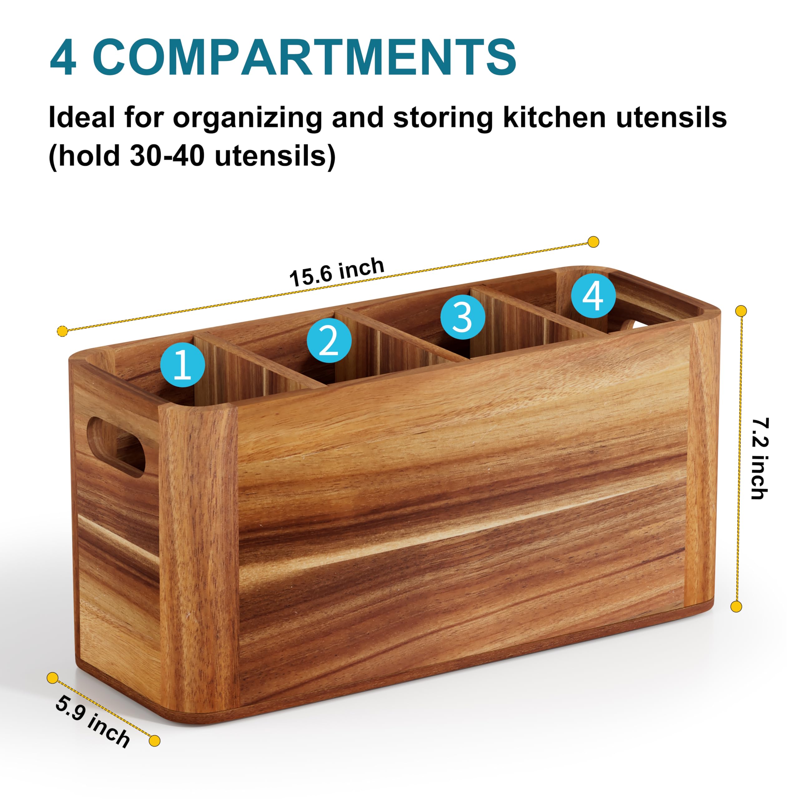 Segtenant acacia wood utensil organizer showcasing natural grain and durability.