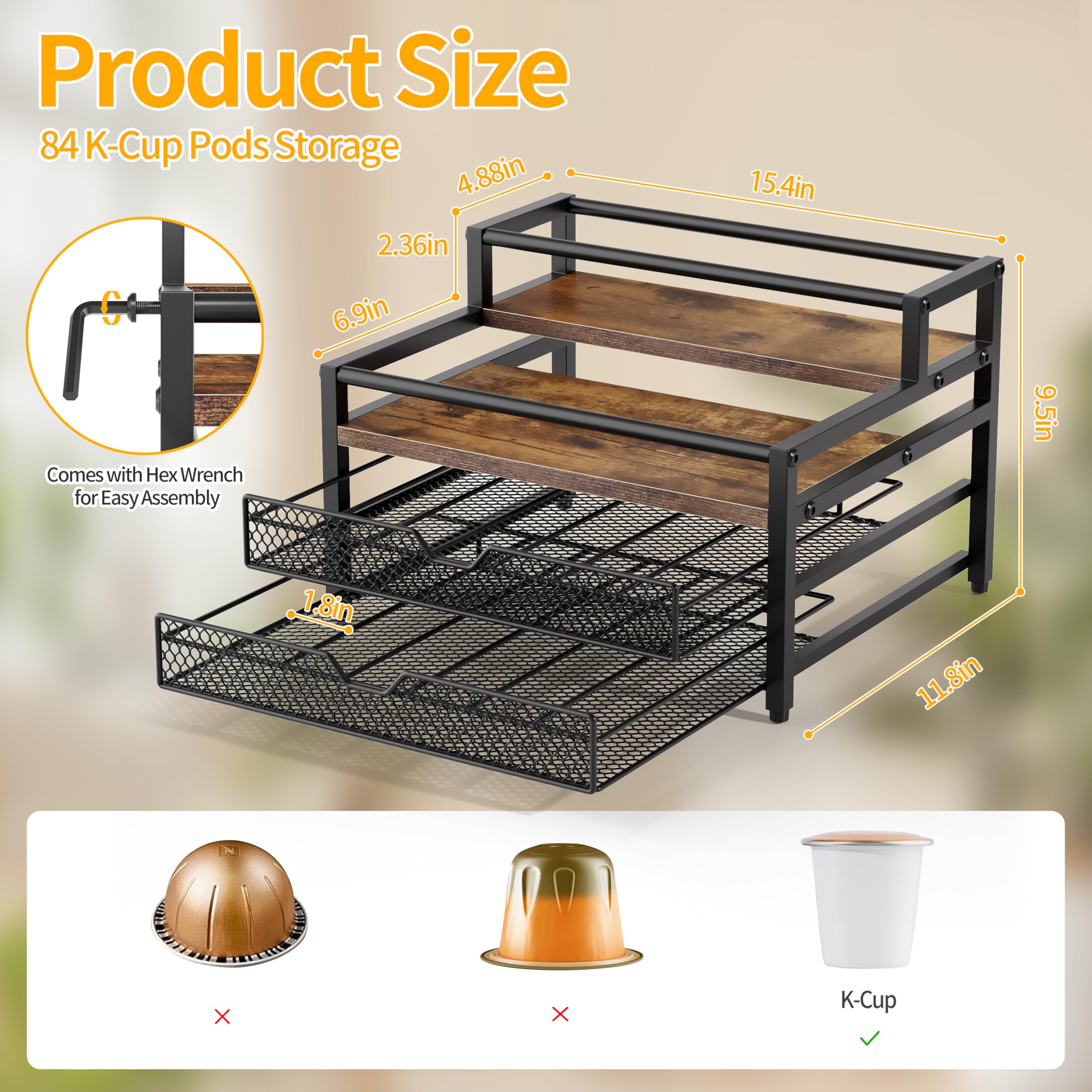 Segtenant coffee bar stand side view highlighting sturdy wood-metal build