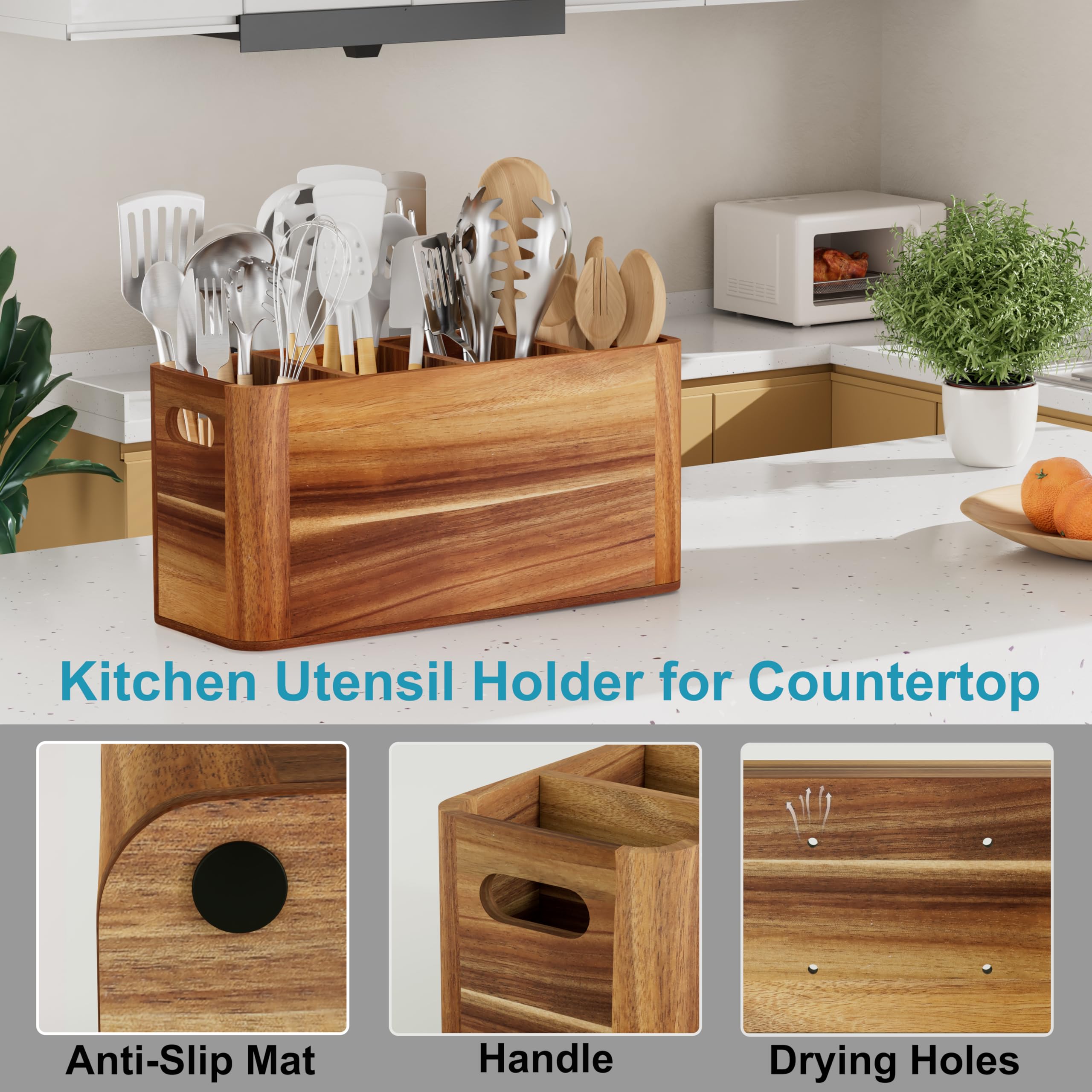 Segtenant countertop utensil stand with divider design for easy tool sorting.