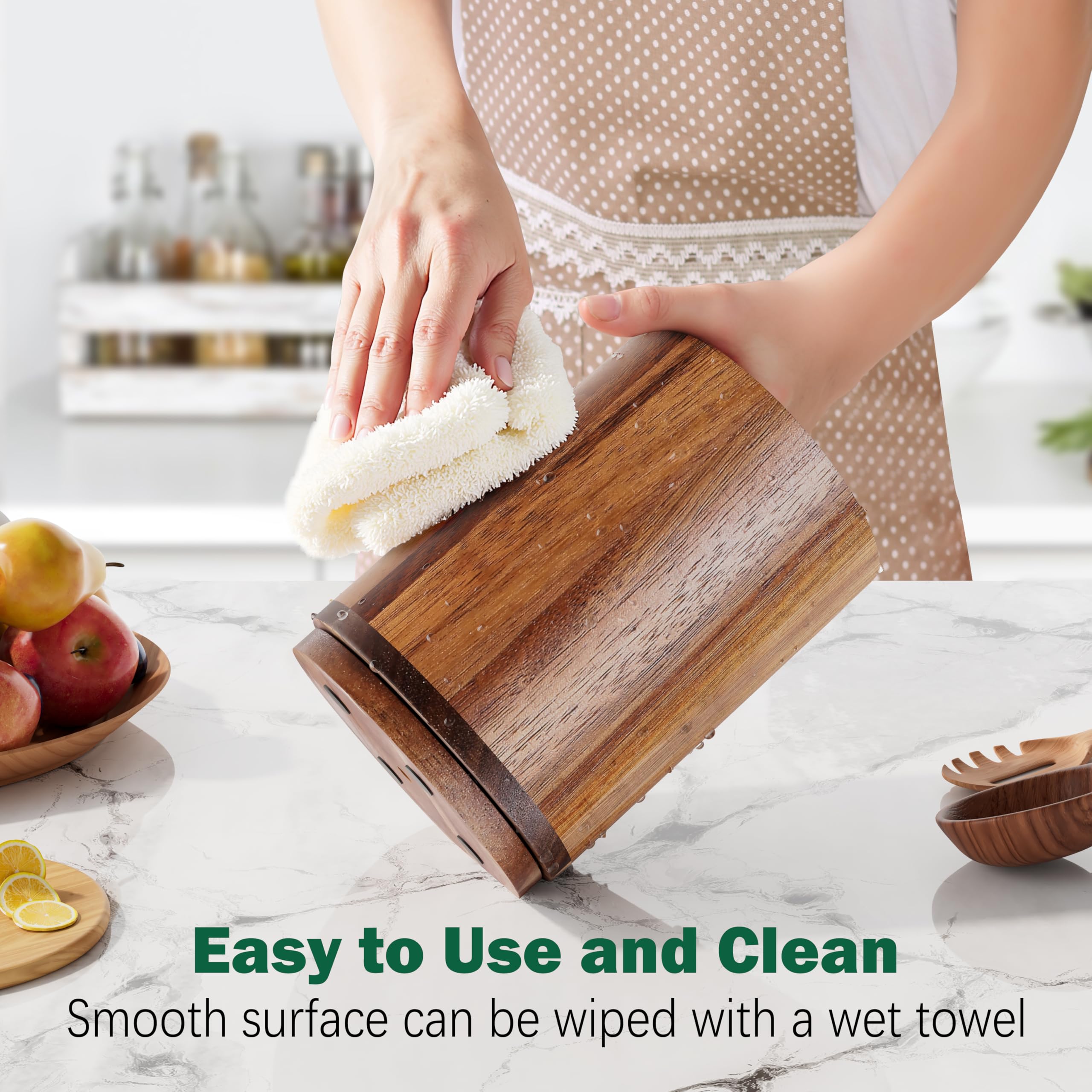 Segtenant sturdy acacia wood kitchen organizer on a counter.
