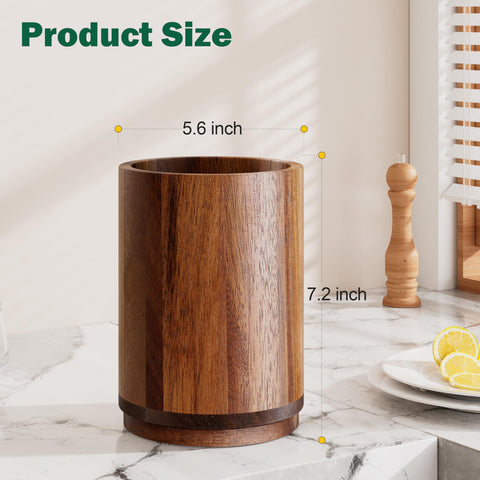 Segtenant acacia wood counter organizer showing large capacity for utensils.