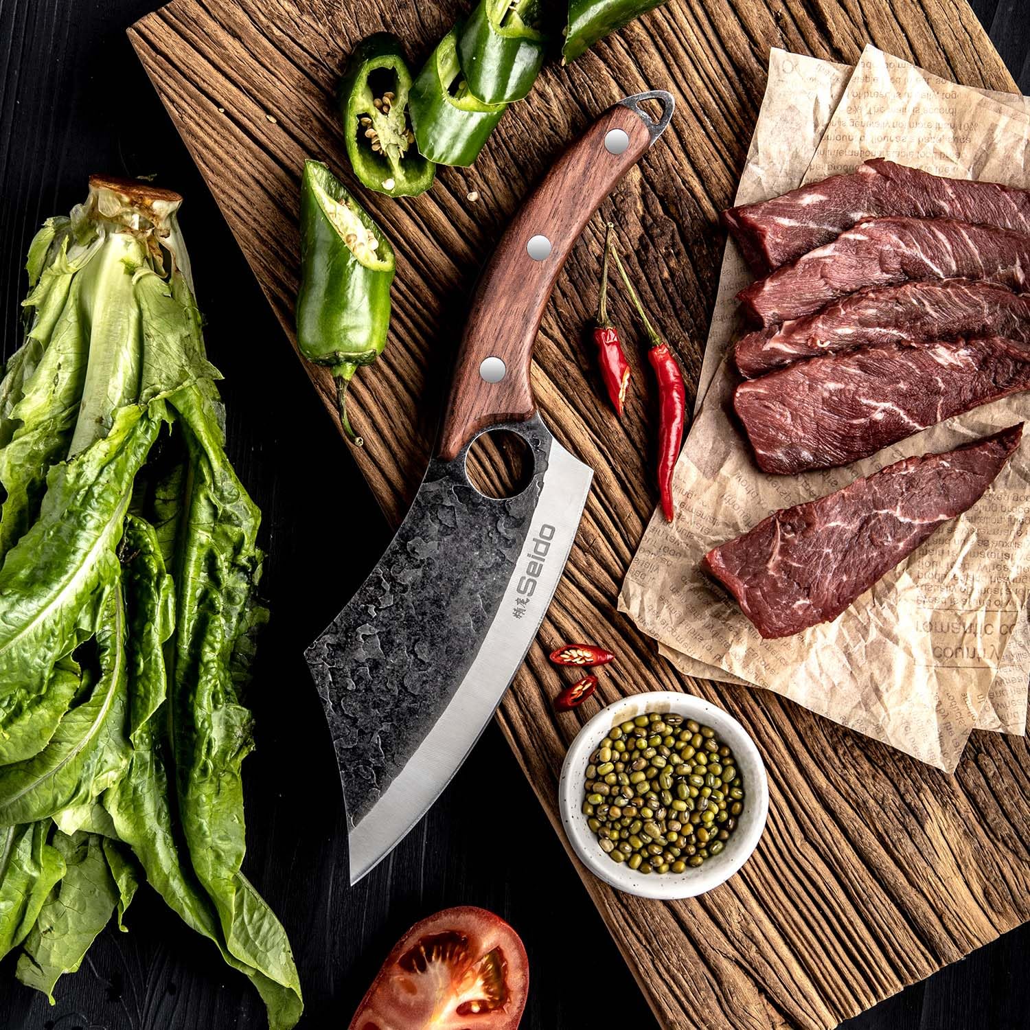 Seido Knives Hakai leather sheath display for safe storage and elegant presentation.
