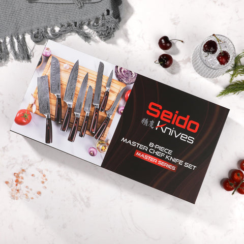 Seido Knives high-carbon stainless steel handle detail and balance.