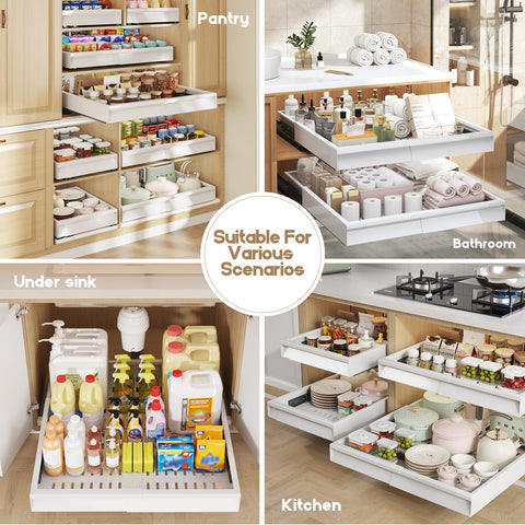 Seinloes adjustable width and depth fit various cabinet sizes and layouts.