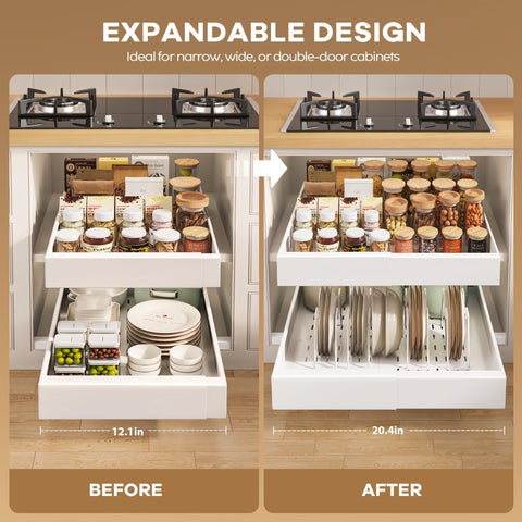 Seinloes expandable drawer width from 12.1 to 20.4 inches fits multiple cabinet sizes.