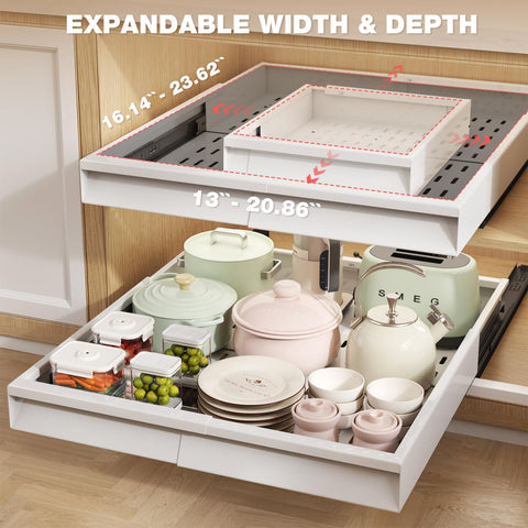 Seinloes extended 3-stage rails maximize reach to deep cabinet contents.