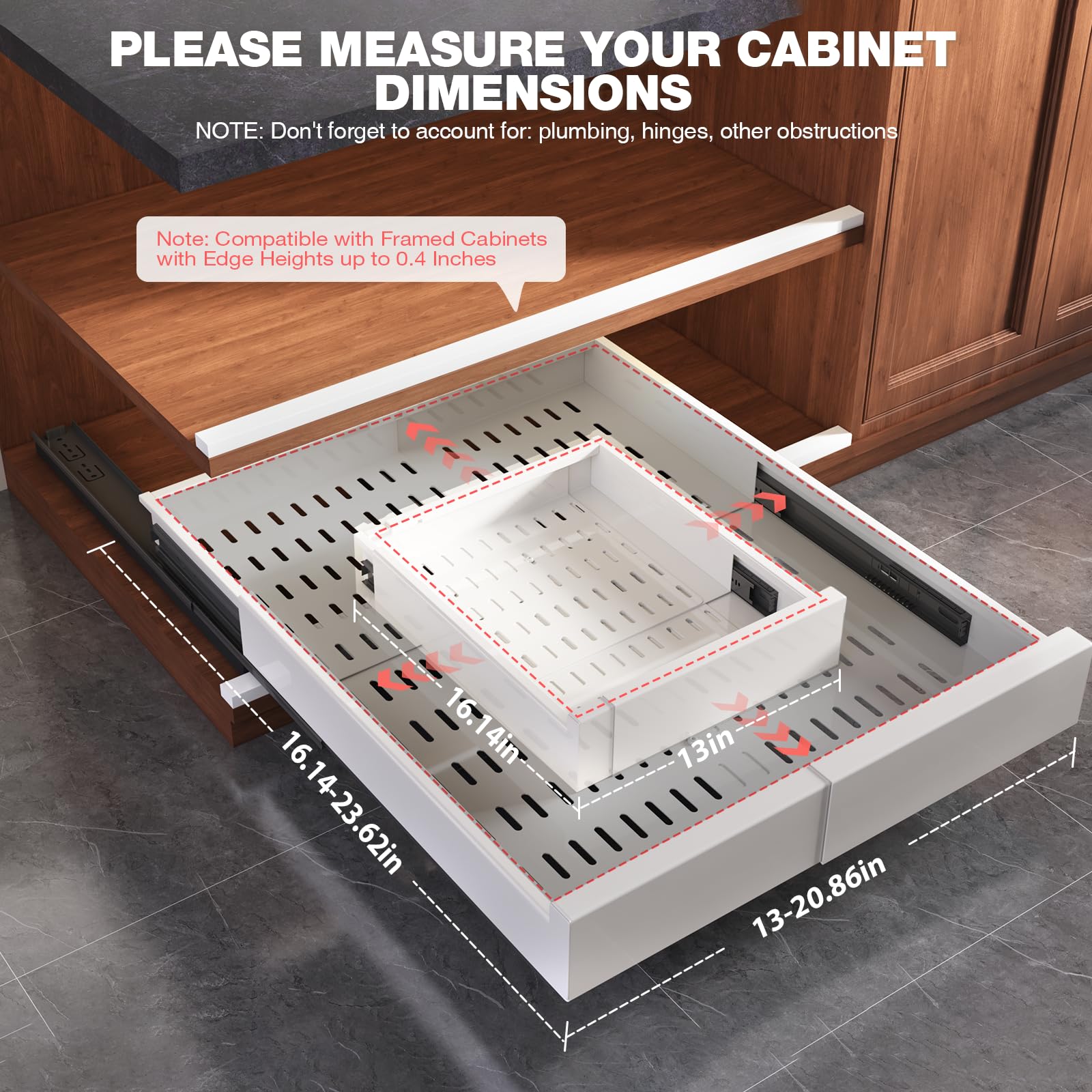 Seinloes heavy-duty metal drawer supporting cookware and appliances