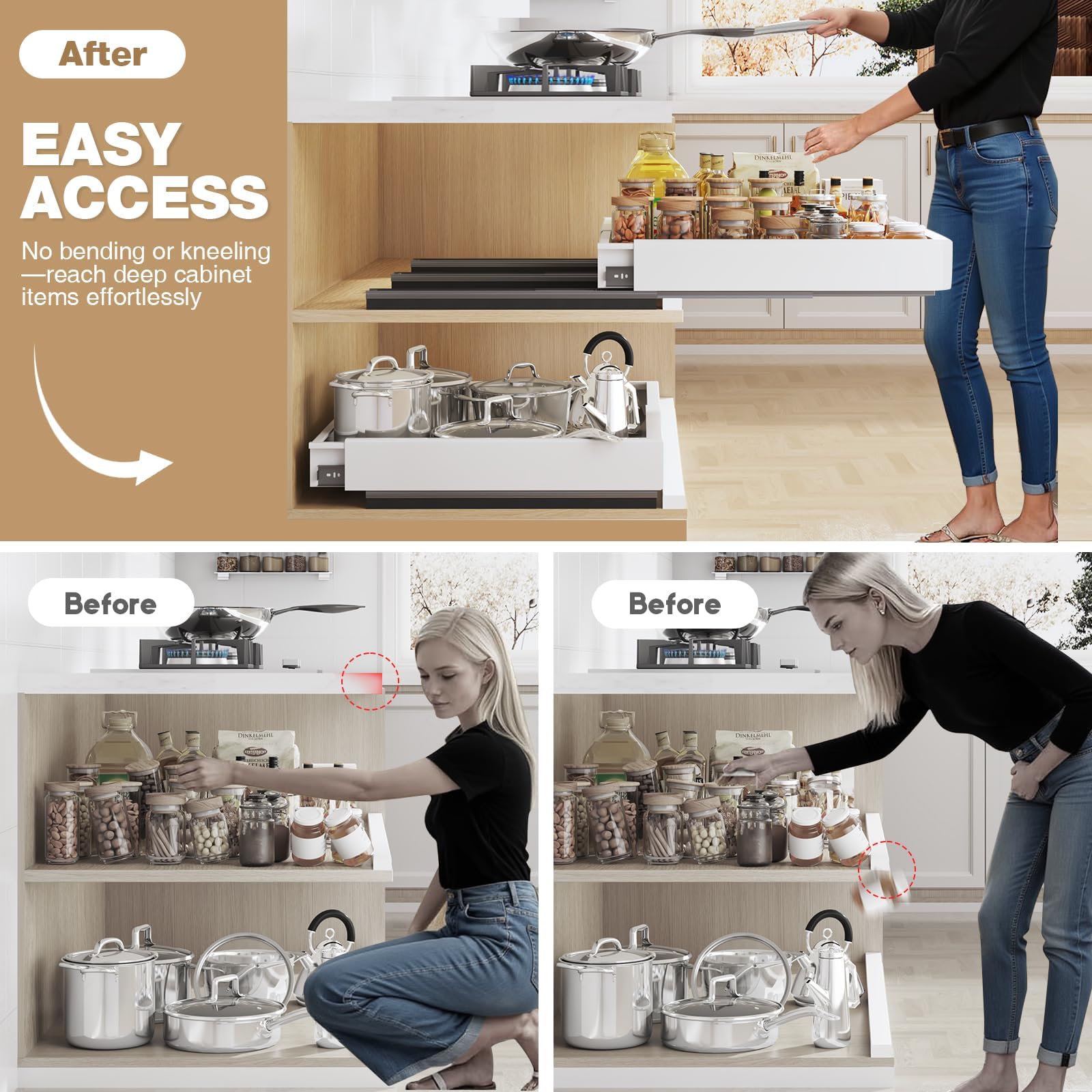 Seinloes no-drill installation preserves rental cabinets with a clean setup.