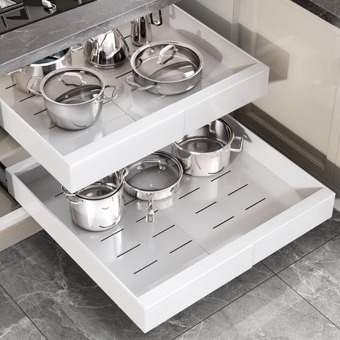 Seinloes pull-out cabinet organizer front view shows 22-inch depth and white finish.