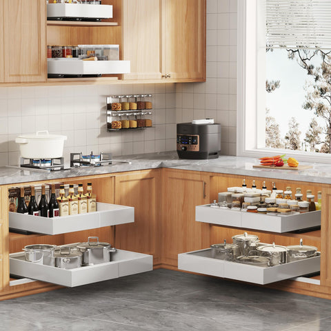 Seinloes space-maximizing design increases accessible storage in deep cabinets.