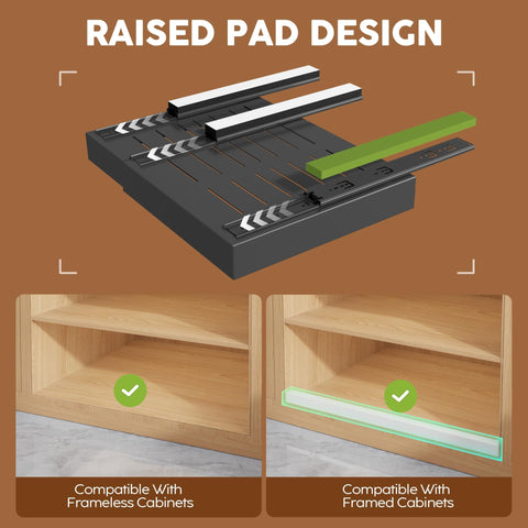 Seinloes three-rail slide system supports heavy cookware securely.