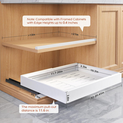Seinloes width-adjustable cabinet organizer fits 12 to 20.45 inches.