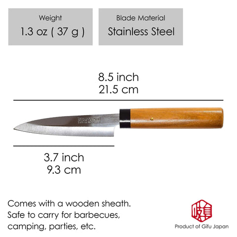 Pointed-end blade close-up for precise fruit and vegetable cuts.