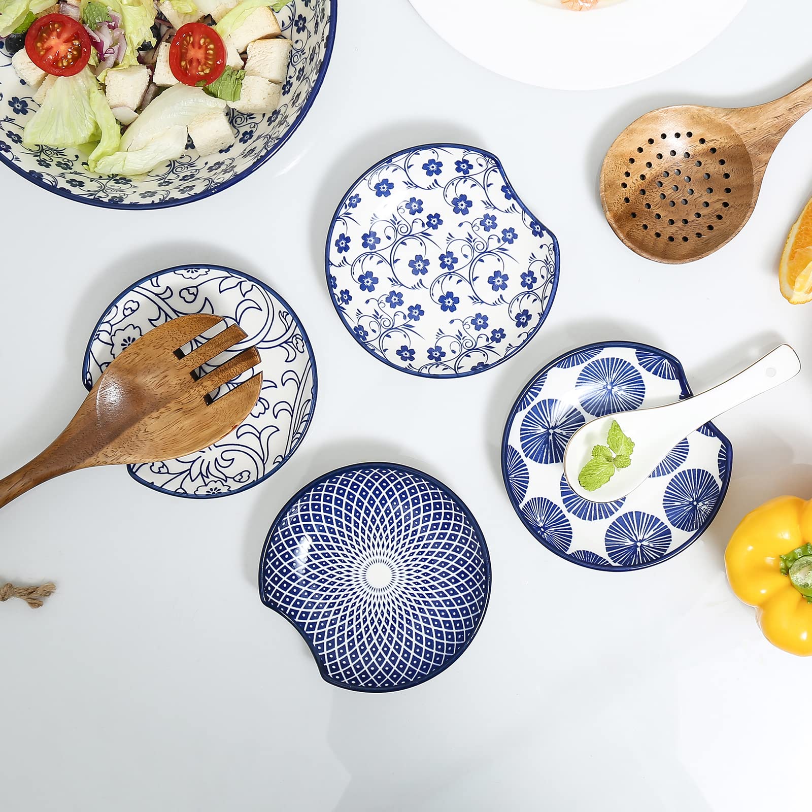 Selamica blue patterned spoon rest adds color to kitchen decor