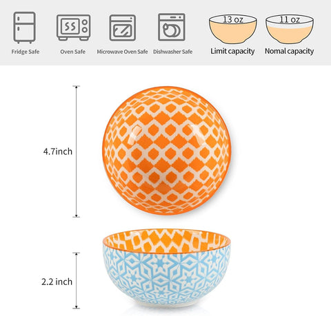 Selamica small bowls for ice cream and snacks with decorative patterns inside and out.