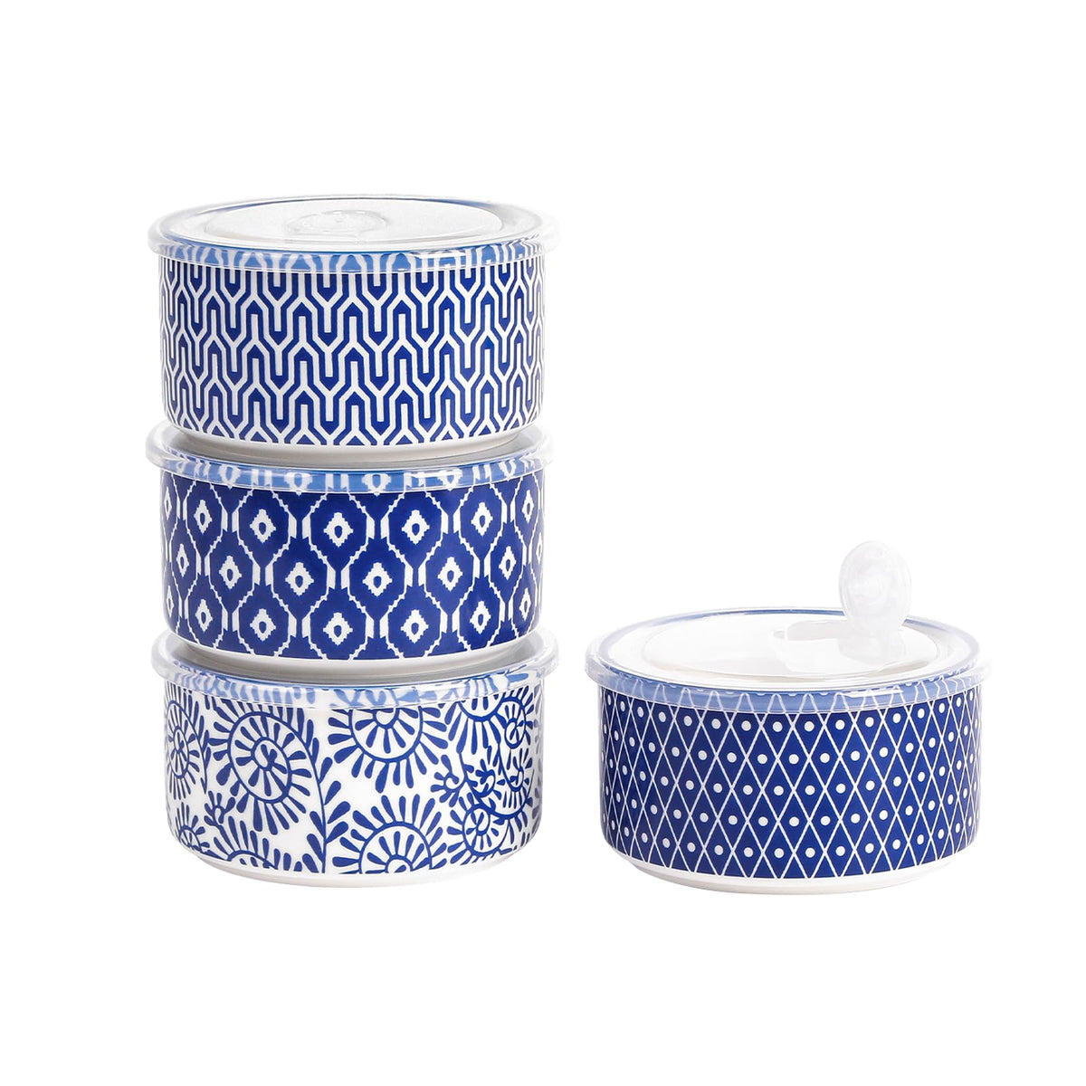 Selamica ceramic bowls with lids, front view, ideal for daily meals and on-the-go lunches.