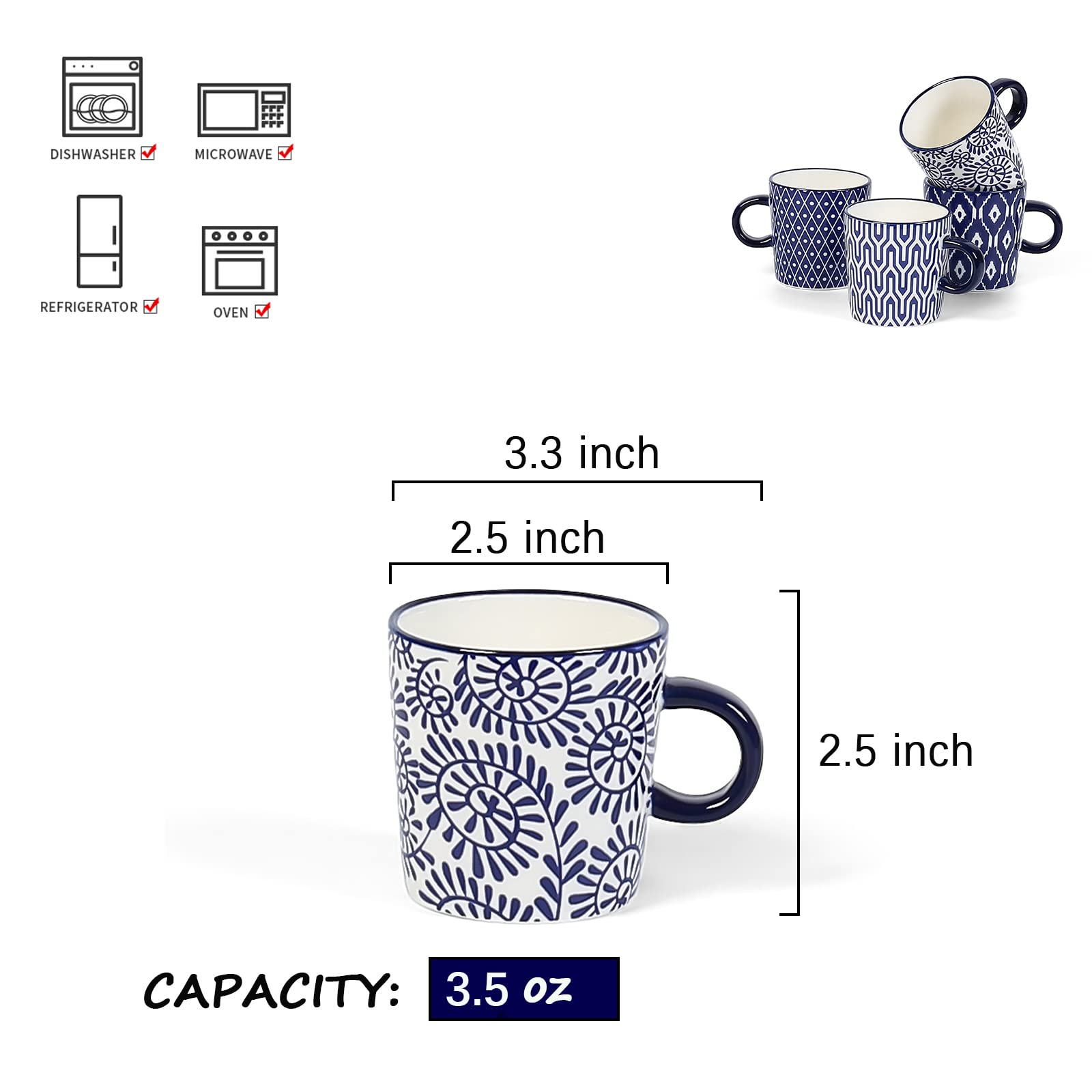 Selamica demitasse cups with an easy-grip handle for a controlled pour.