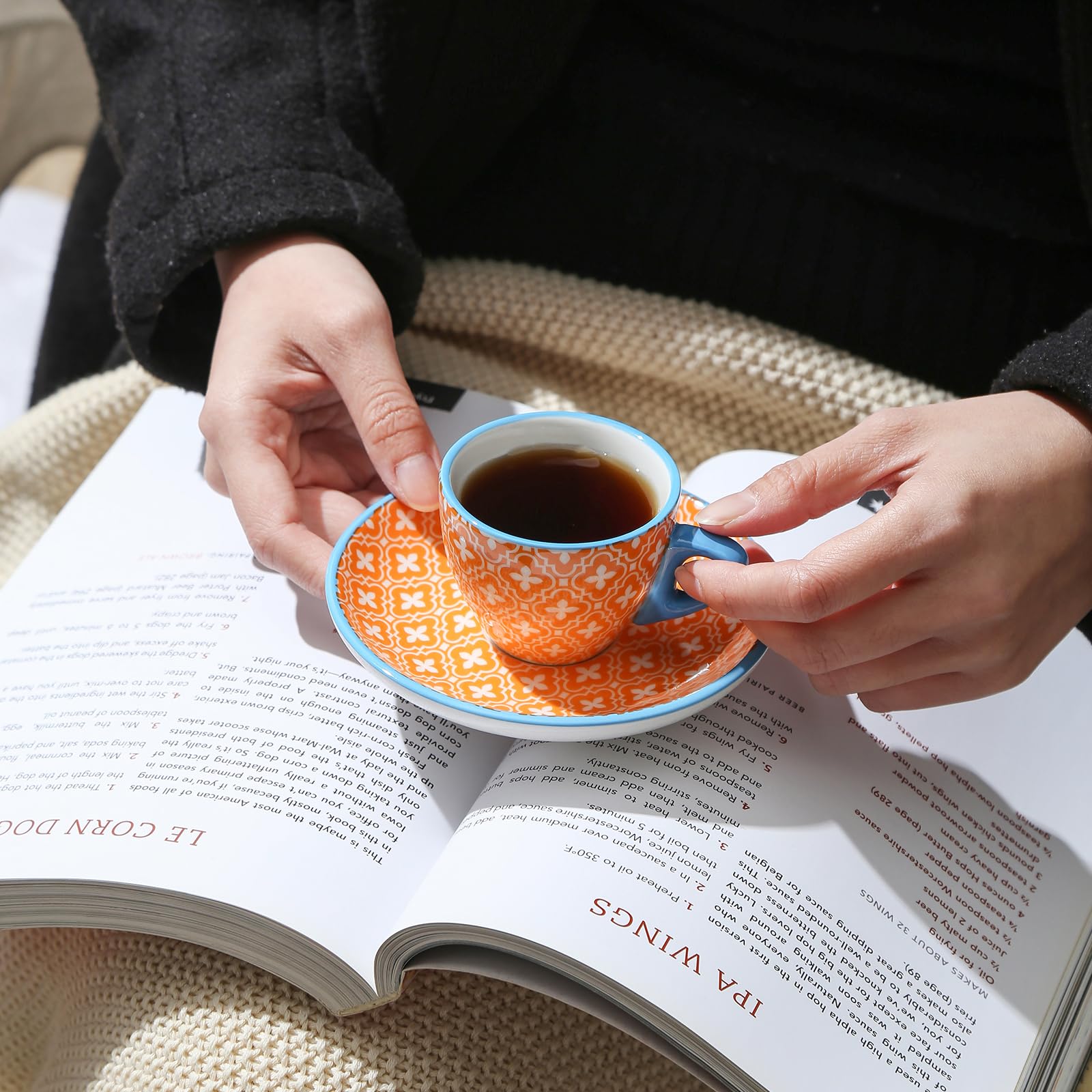 Selamica demitasse set in assorted tones brightens tabletop during gatherings