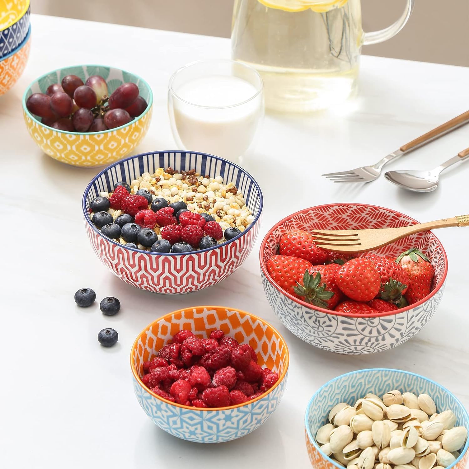 Selamica dessert bowls clean easily and stack neatly in a cabinet.