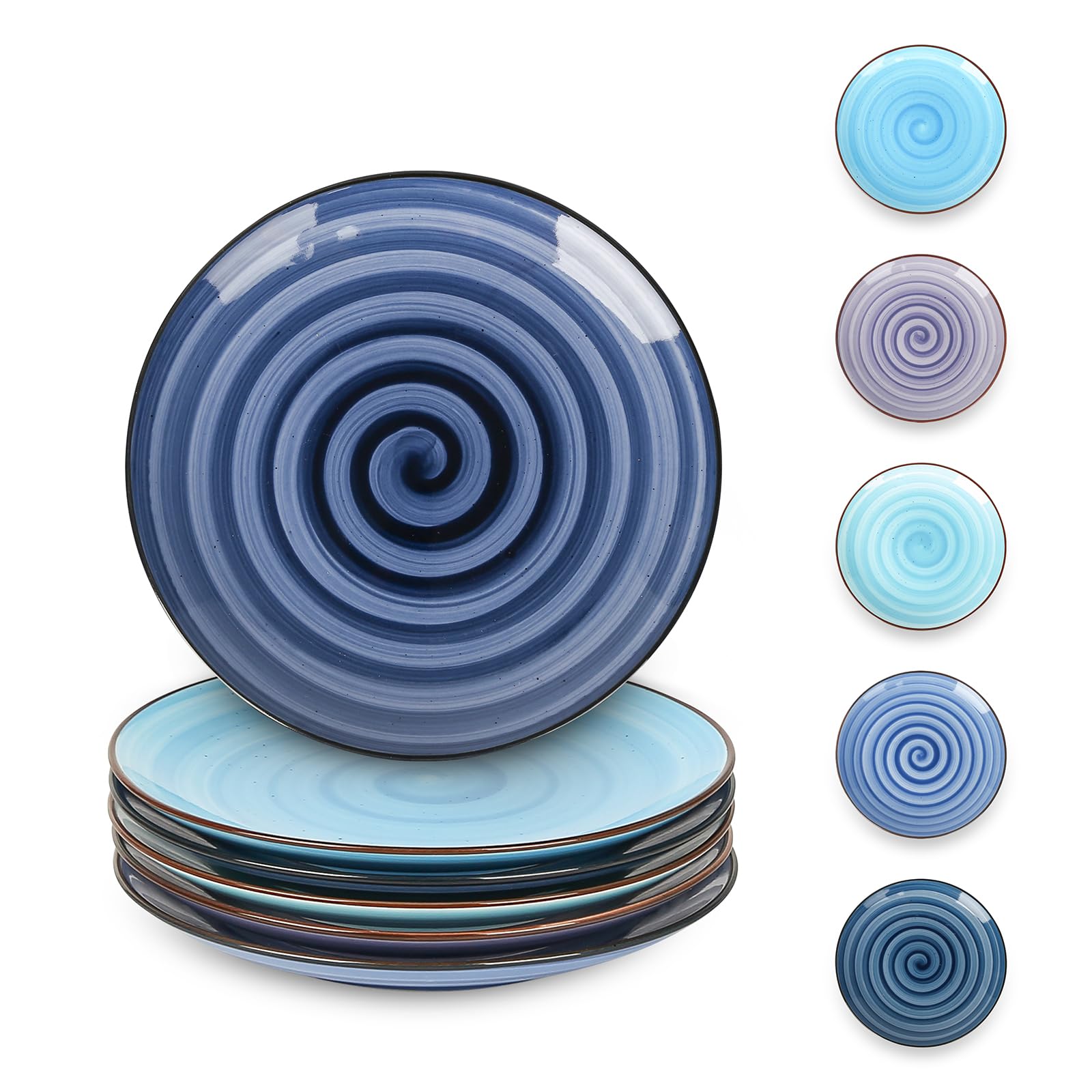 Selamica gradient blue dessert plate 6 inch close-up with speckled glaze for stylish desserts.
