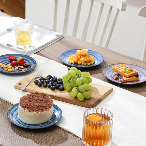 Selamica gradient blue dishware close-up highlights dishwasher-safe glaze.