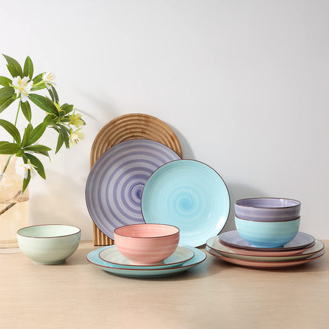 Gradient color Selamica dishes add vibrant hues to table setting.