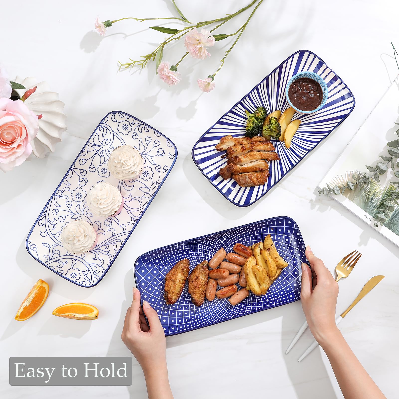 Selamica platters are microwave, oven, fridge, and dishwasher safe for easy cleanup