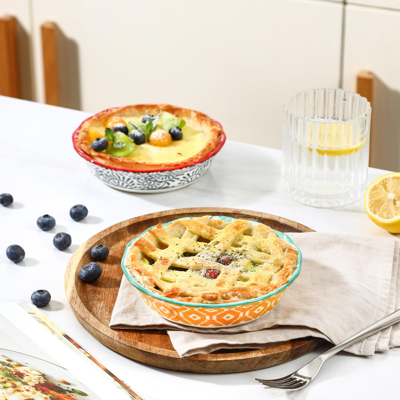 Selamica mini pie pans in assorted colors add charm while baking single portions.