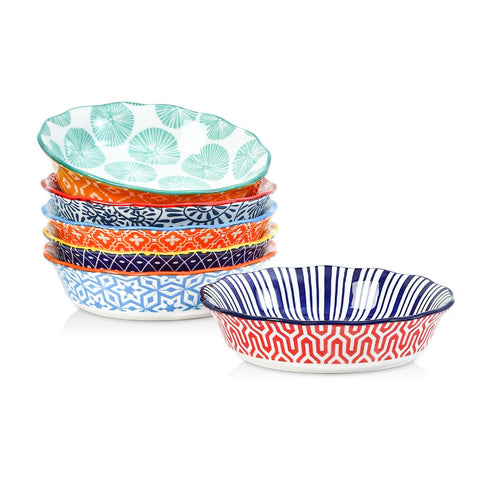 Selamica mini pie pan with fluted edge in vibrant colors, great for individual desserts.