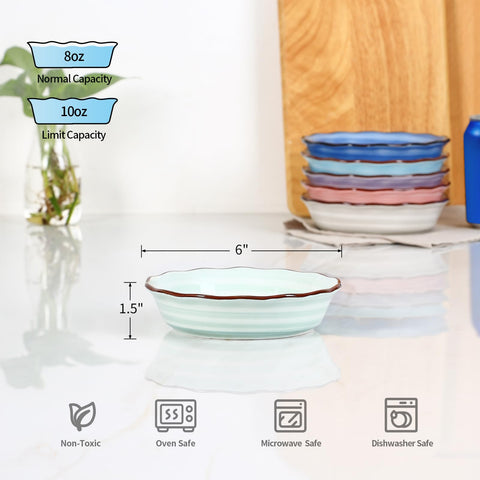 Selamica pie pans feature colorful swirl design to brighten dessert trays.