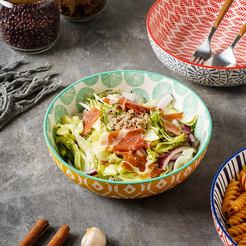 Selamica bowls showing generous serving capacity for pasta or salads.