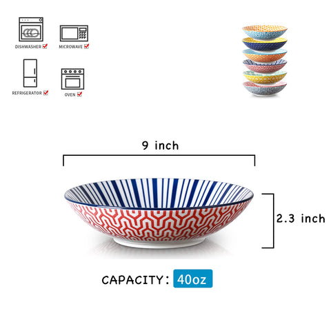 Selamica porcelain 40oz large bowls with pattern, durable and easy to clean