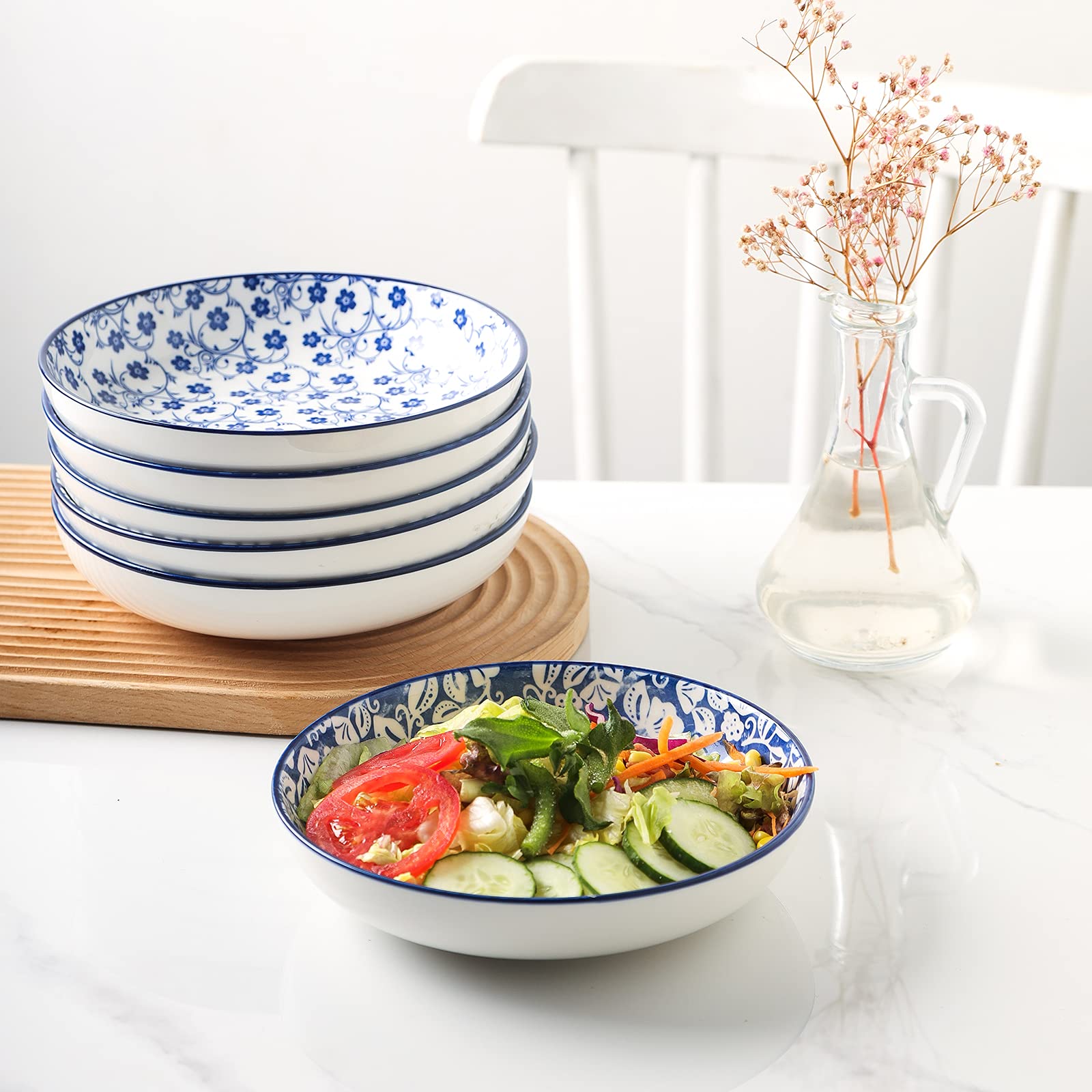 Selamica blue-pattern detail highlights vintage-inspired craftsmanship.
