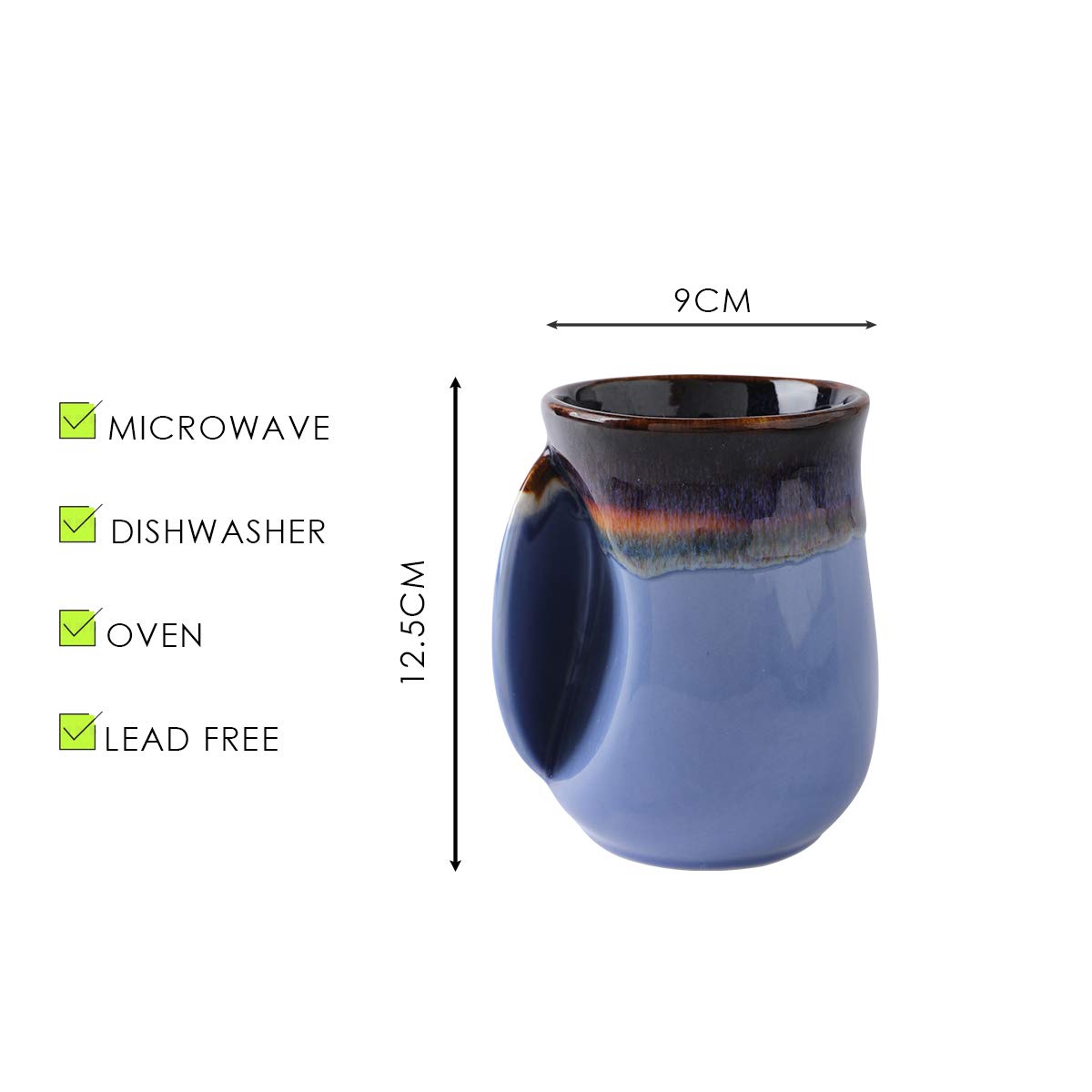 Closeup of the ergonomic pocket on the Selamica mug for a warm grip.