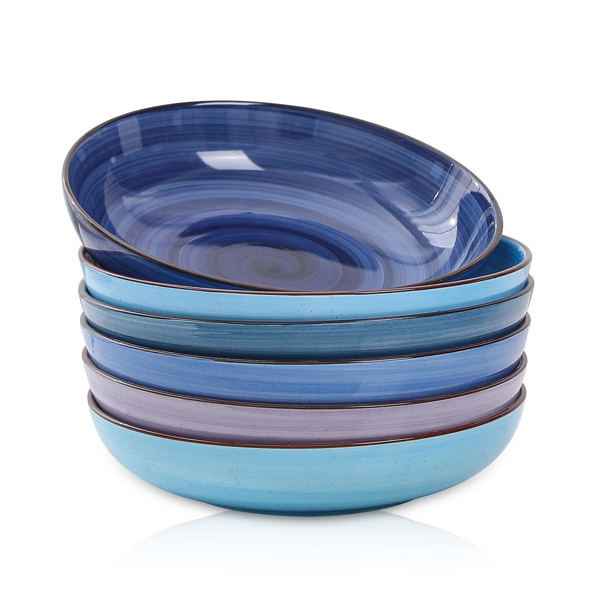 Selamica porcelain salad pasta bowl gradient blue top view for versatile serving.