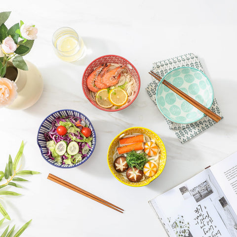 Selamica ramen bowls blue pattern interior and exterior for stylish presentation
